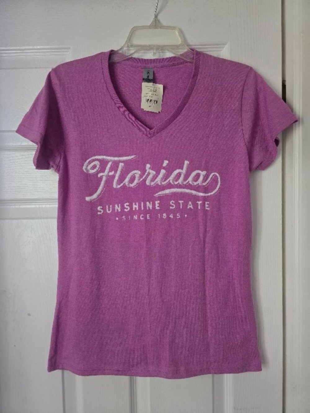 NWT Gildan Heather Orchid Purple Florida Sunshine State V-Neck Graphic T Medium